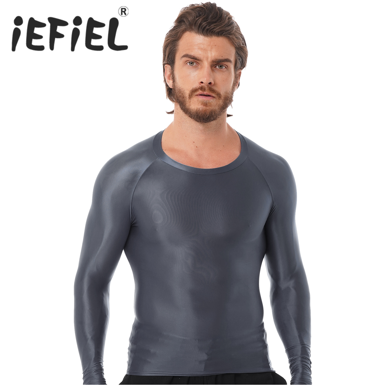 Mens Glossy Sports Tops Long S - Yoga Daily Fitness review and price